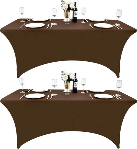 Miniatura 17 de Paquete de 2 Cubiertas de Mesa de Spandex de 4 pies para Mesas Plegables Rectangulares - Manteles Elásticos Ajustados Resistentes a las Arrugas