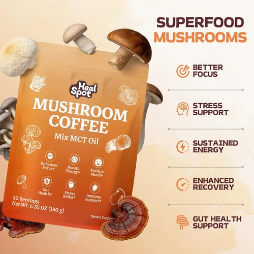 Miniatura 4 de Café de hongos de 60,000 mg – 13 hongos naturales mezcla de aceite MCT y vitaminas, café instantáneo Keto Arábica con Ashwagandha y L-teanina y más