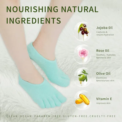 Miniatura 4 de Calcetines hidratantes de gel de 5 dedos para talones secos y agrietados, con infusión de aloe y karité, calcetines de spa suaves y mullidos