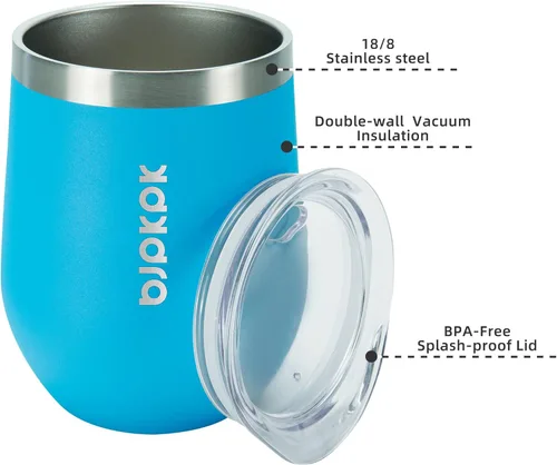 Miniatura 2 de BJPKPK 2 vasos de vino aislados de 12 onzas, tazas de café al vacío de doble pared de 12 onzas con tapa, vasos de vino de acero inoxidable A-azul