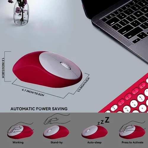 Miniatura 4 de FD Combo de Teclado y Mouse Inalámbricos - USB Inalámbrico de 2.4GHz, Lindo Teclado Inalámbrico con Teclas Redondas, Conjunto Silencioso y Delgado