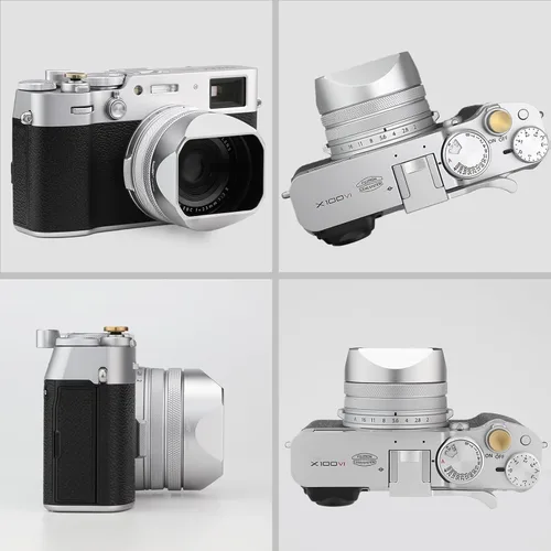 Miniatura 9 de Capota cuadrada de metal Haoge para Fuji X100VI Fujifilm FinePix X100V X100F X100 X100S X100T X70 Accesorios de cámara, color plateado con tapa