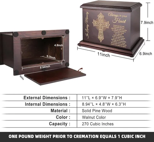 Miniatura 2 de Urnas Conmemorativas de Cremación para Cenizas Humanas de Adultos Hombres y Mujeres, Caja de Madera y Ataúd para Cenizas de Hombres, Mujeres