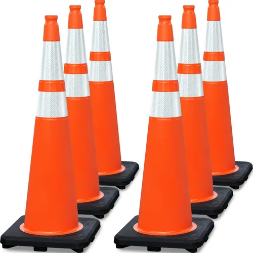 Paquete de 6 conos de tráfico de PVC extra grandes de 36 pulgadas con base resistente, conos de seguridad de alta visibilidad para todo tipo de
