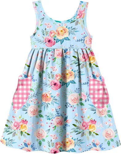 Miniatura 13 de Vieille Vestido sin mangas para niñas pequeñas, lindo vestido de verano con bolsillo, 2-7 años