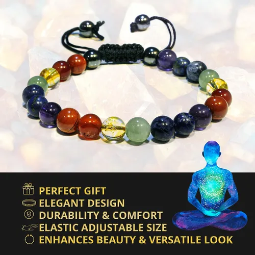Miniatura 220 de Adjustable Crystal Bracelet – Gemstone Bead Bracelet with Adjustable Macrame String – Chic Gemstone Bracelet for Men and Women – 8mm Round Healing