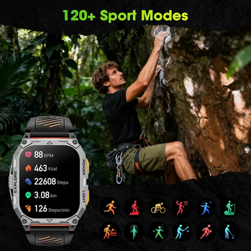 Miniatura 11 de Relojes inteligentes para hombres, 2.01 pulgadas HD Militar Smart Watch con batería de alta capacidad de 1000 mAh, linterna LED, respuesta, llamada