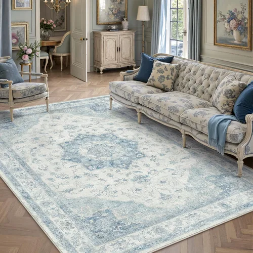 Miniatura 79 de PureCozy - Alfombra de área beige de 8 x 10, lavable, vintage, alfombra para sala de estar, dormitorio, gran alfombra suave retro de pelo bajo