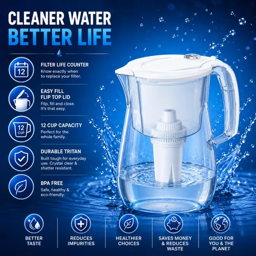 Miniatura 2 de AQUAPHOR Jarra de filtro de agua de ópalo de 12 tazas con 1 filtro B15, reduce el cloro y los metales pesados, filtración de agua de flujo rápido