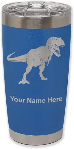 Miniatura 28 de LaserGram Vaso aislado al vacío de 20 onzas, dinosaurio Tiranosaurio Rex, grabado personalizado incluido (negro)