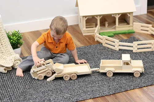 Miniatura 4 de Camión de madera y remolque plano con juego de skidloader