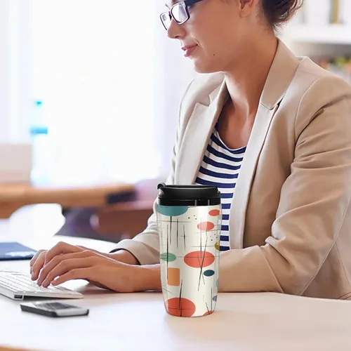Miniatura 7 de Taza de café moderna de mediados de siglo, taza de viaje para café caliente, reutilizable, tazas de café helado, taza de café con doble aislamiento