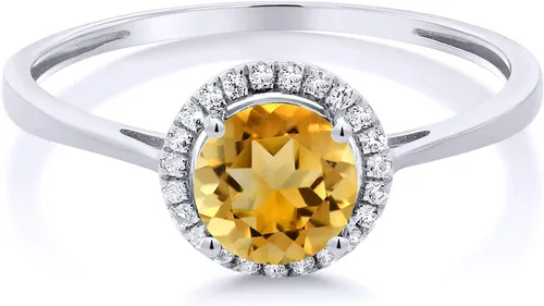 Miniatura 68 de Gem Stone King Anillo de compromiso de boda de oro blanco de 10 quilates con piedra natal y halo de diamantes Redondo de 0.236 in Anillo de oro
