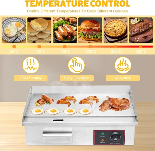 Miniatura 7 de 21" plancha eléctrica comercial, plancha eléctrica comercial de la encimera del acero inoxidable de la parrilla 3000W del top plano comercial