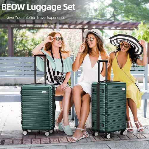 Miniatura 2 de BEOW Equipaje expandible liquidación 4 piezas Hardshell ligero PC+ABS Maleta Spinner Ruedas TSA Lock, Verde militar