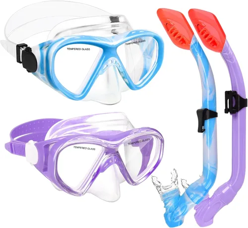 Miniatura 13 de 2 Sets Snorkeling Gear for Kids, Kids Snorkel Set for Ages 6-14, Dry Top Snorkel Mask Set for Youth Boys Girls Junior, Tempered Glass Diving