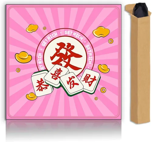Miniatura 7 de Tapete Mahjong, tapete de juego antideslizante que reduce el ruido, tapete de mesa Mahjong de 31.5 pulgadas, tapete Mahjong con bolsa de tela y Rojo