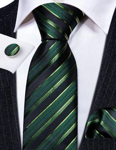 Miniatura 150 de Barry.Wang Juego de corbatas para hombre, corbata de seda a rayas, tejido a cuadros, gemelos formales, negocios, boda