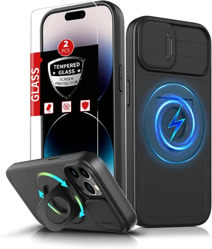 Miniatura 55 de Funda magnética para iPhone 11 Pro compatible con carga inalámbrica MagSafe, con 2 protectores de pantalla, anillo kickstand de 360° integrado +