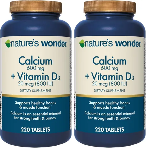 Miniatura 9 de Nature's Wonder Calcio 600 mg con vitamina D3 20 mcg para la salud ósea, 220 tabletas