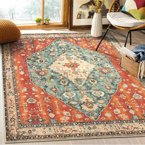 Miniatura 78 de Lahome Alfombra tribal bohemia de 2 x 3 pies, alfombra verde pequeña para entrada, suave, antideslizante, lavable, alfombra de baño bohemia de pelo