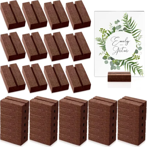 Roowest 50 soportes de madera para tarjetas de lugar de 2 pulgadas, soportes rústicos de números de mesa, soporte de letrero de madera, exhibición
