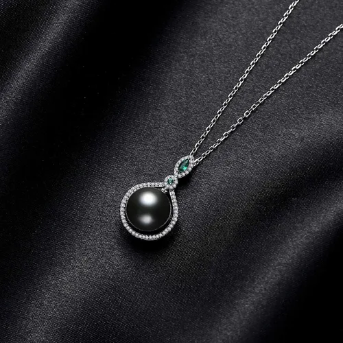 Miniatura 5 de VIKI LYNN Collar con colgante de perlas negras cultivadas de Tahití de calidad AAA de 0.394-0.433 in para mujer, Plata esterlina Perla Zirconia