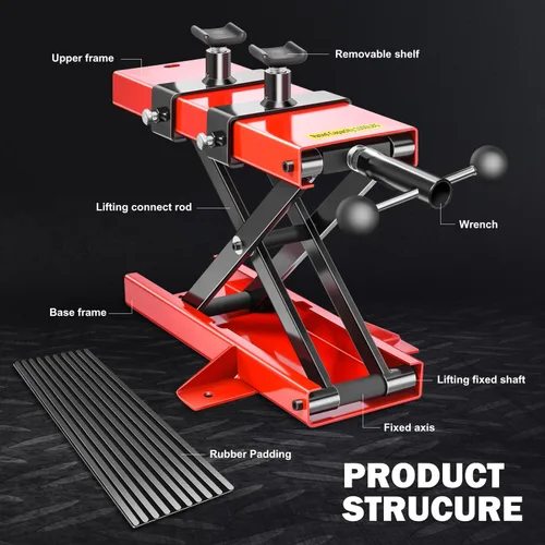 Miniatura 2 de DNA Motoring - Soporte elevador de tijera de acero para moto y ATV, con sillín y almohadilla de goma, 2 en 1, 1100 libras (500 kg), rango