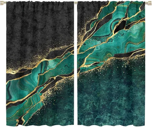 Miniatura 65 de Cortinas abstractas de mármol de lujo de lujo azul marino dorado a rayas con patrón de mármol estampado para dormitorio, sala de estar, cortinas