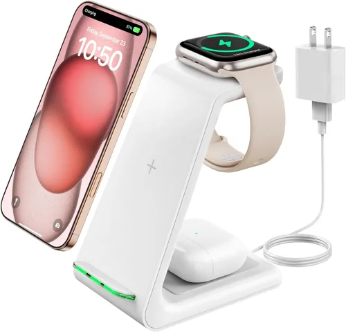Miniatura 11 de GEEKERA Soporte de carga inalámbrico, estación de carga inalámbrica 3 en 1, para Apple Watch 7, 6, SE, 5, 4, 3, 2, Airpods 2/Pro, iPhone 13 Pro
