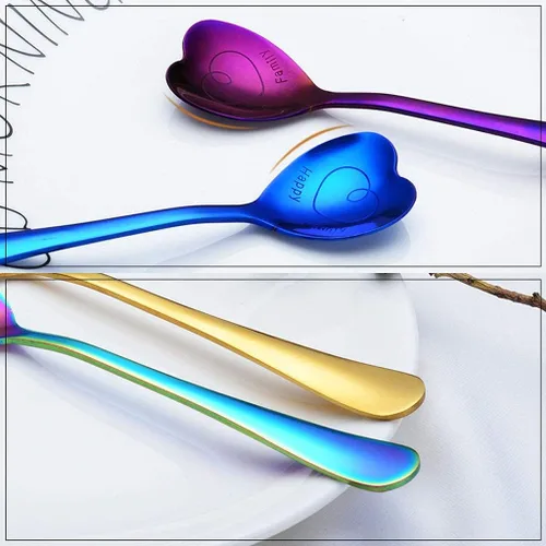 Miniatura 8 de Juego de 7 cucharas en forma de corazón de acero inoxidable, incluye café, postre, helado, té y cucharas de amor, perfecto y lindo (morado)