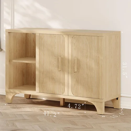 Miniatura 2 de Gabinete de buffet acanalado moderno de mediados de siglo con almacenamiento, aparador decorativo y armario de almacenamiento de credenza