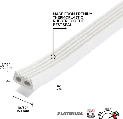 Miniatura 2 de M-D Building Products 05686 5/16 pulgadas x 19/32 pulgadas x 10 pies Sello de ventana de caucho termoplástico Platinum™ blanco prémium para espacios