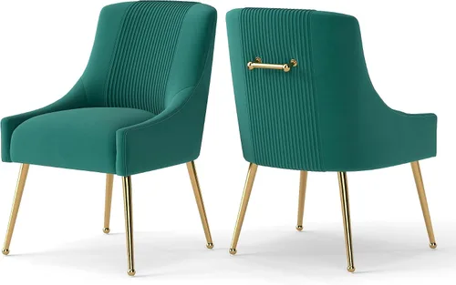 Miniatura 33 de Sillas de comedor modernas, sillas de comedor tapizadas en terciopelo con patas doradas, juego de 2 sillas de acento con capitoné para sala de Beige