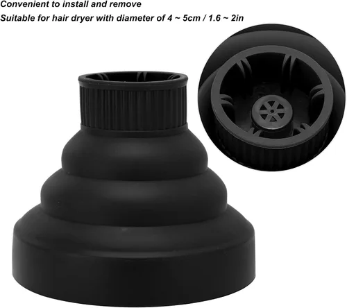 Miniatura 7 de Difusor universal para secador de pelo, portátil, plegable, ligero, color negro