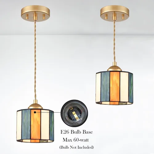 Miniatura 3 de Tiffany - Lámpara colgante de 5.5 pulgadas, cilindro de vitral, iluminación colgante de estilo vintage Tiffany, lámpara de techo colgante