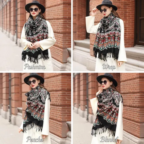 Miniatura 136 de DANA XU Manta de pashmina extragrande 100% de lana merina, bufanda de viaje, bufanda de cachemira para mujer, otoño e invierno, chal de gran
