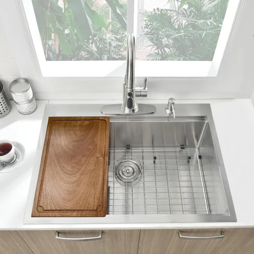 Miniatura 8 de Fregadero de cocina de 33 x 19 pulgadas, estación de trabajo de montaje superior, de acero inoxidable calibre 16, fregadero de cocina de un solo
