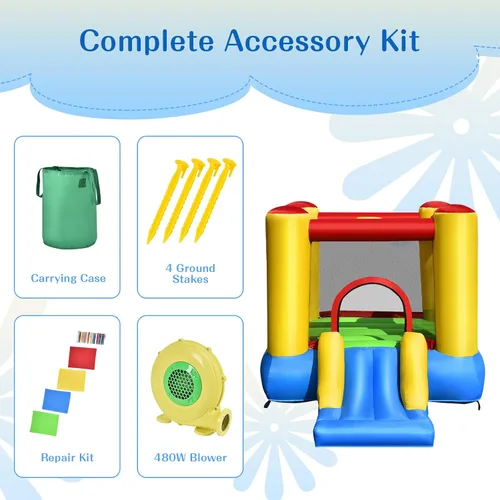 Miniatura 5 de HONEY JOY Casa inflable para rebotar, rebote de luna inflable para niños con tobogán, área gigante de salto, estacas, bolsa de transporte, castillo