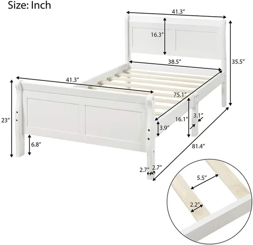 Miniatura 2 de Base de cama de madera, tamaño individual, plataforma con cabecero, estribo, soporte de listones de madera, base de colchón, muebles de dormitorio