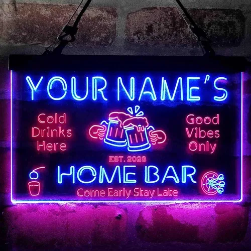 Miniatura 2 de ADVPRO personalizado: tu nombre, bar personalizado, cerveza, año de fundación, letrero de neón LED de doble color, rojo y azul, de 12 x 8.5 pulgadas