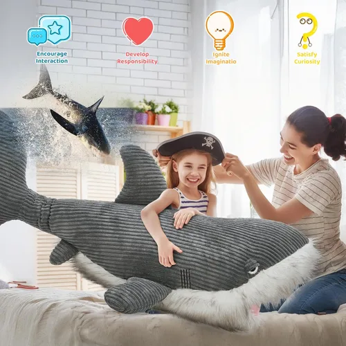 Miniatura 5 de MorisMos Animal de Peluche Gran Tiburón Blanco Almohada de Peluche, Juguete Gigante de Tiburón Mako de 47 pulgadas para Niños y Adultos, Regalo