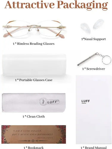 Miniatura 7 de LUFF Rimless Reading Glasses for Women – Ultra-Lightweight 0.6oz Titanium Frame, Blue Light Anti-Eyestrain Computer Readers
