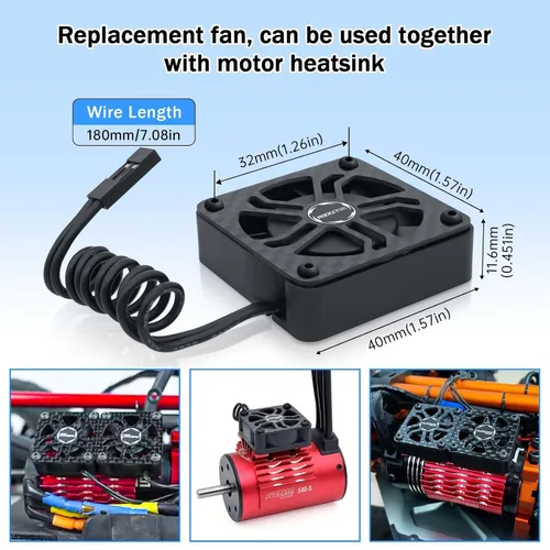 Miniatura 4 de Surpass Hobby - Ventiladores de refrigeración RC de 1.575 pulgadas, 16000 RPM de alto RPM, ventilador de motor de automóvil RC para 1/8 1/10 RC Car