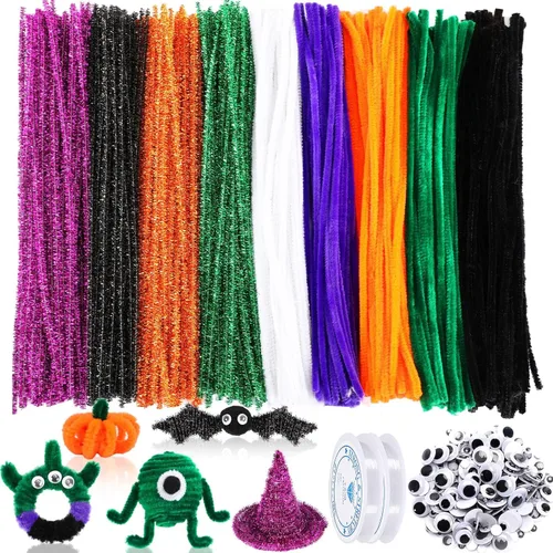 UPINS - 570 piezas de limpiadores de tubería para Halloween, suministros para manualidades que incluyen 270 piezas de tallos de chenilla de 9 Negro