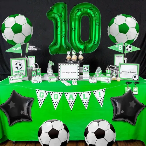 Miniatura 7 de Decoraciones de fiesta de fútbol, globos de papel de aluminio de fútbol, globos de aluminio número 10 para niños fanáticos del fútbol, fiesta