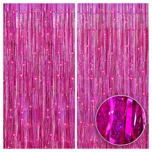 KatchOn, Telón de fondo rosa iridiscente para decoraciones de fiesta rosa, extragrande, paquete de 2 | Decoraciones del día de San Valentín |