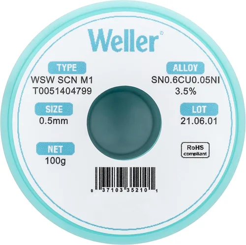 Miniatura 2 de Weller WSW SCN M1 (T0051404799) Alambre de soldadura, diámetro: 0.020 in / 0,020 pulgadas, peso: 100 g / 3,527 oz, aleación Sn99.3Cu0.6Ni0.05