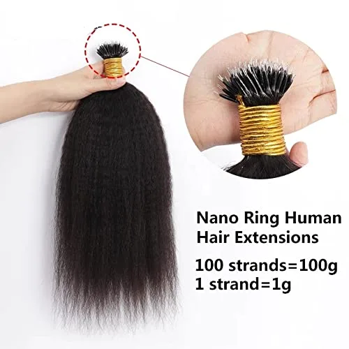 Miniatura 2 de Extensión de cabello humano lacio tipo afro con nano anillo, preunido, cabello Remy brasileño microlink grueso Yaki Nano Ring I Tip extensiones