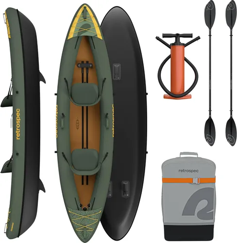 Miniatura 9 de Retrospec Coaster Kayak inflable individual y tándem para adultos, capacidad de peso de 220 y 440 lb, liviano con remo y bomba Abeto salvaje